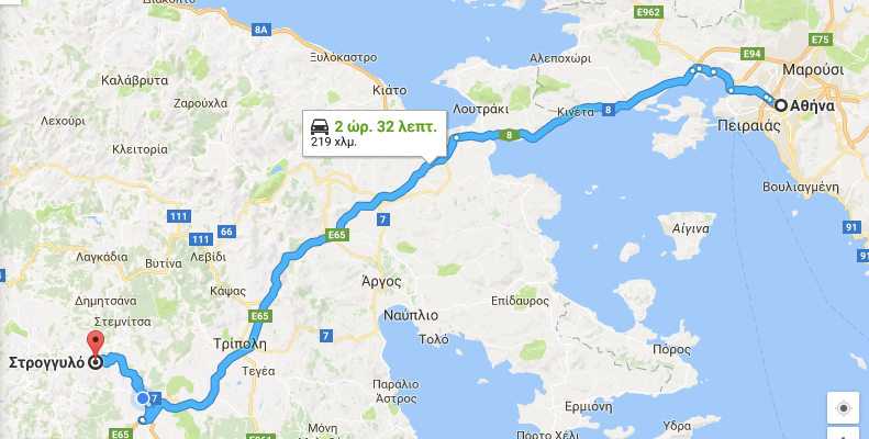 Χάρτης με τη διαδρομή από την Αθήνα στο χωριό.